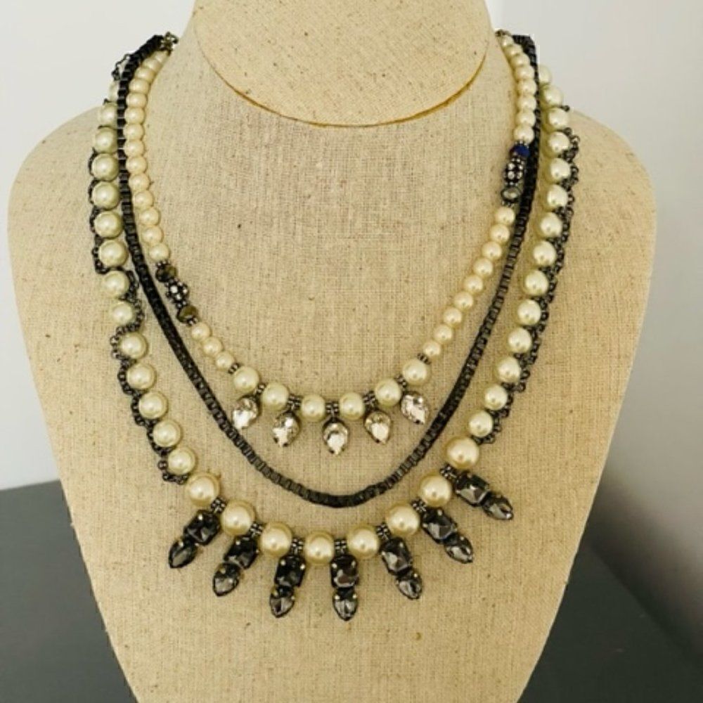 Joan Rivers Pearl Gun metal Smoke Crystal Necklace 20"